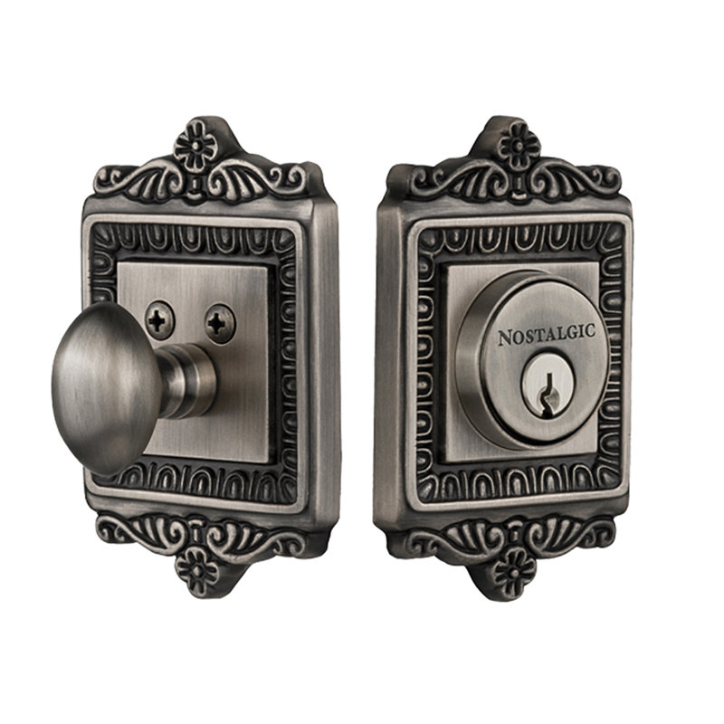 Nostalgic Warehouse Egg & Dart Plate Single Cylinder Deadbolt, 2.75, Antique Pewter