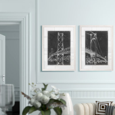 «Suspension Bridge Blueprint I», ensemble de 2 reproductions de dessins encadrés