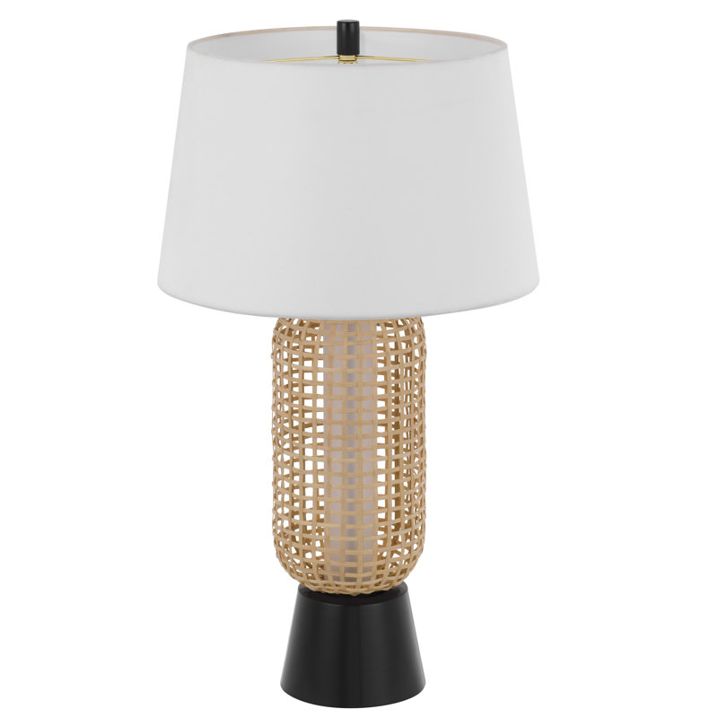 100W Wicker table lamp with 2W LED night light and hardback fabric shade