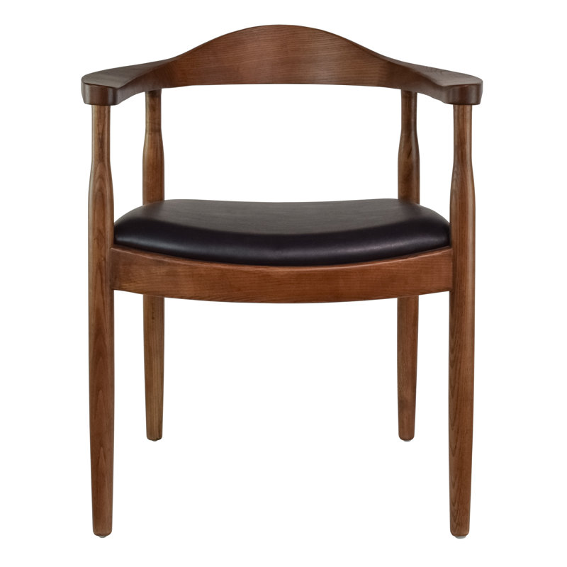 Hashimoto Solid Real Wood Open Back Pu Leather Seat Dining Arm Chair, Espresso