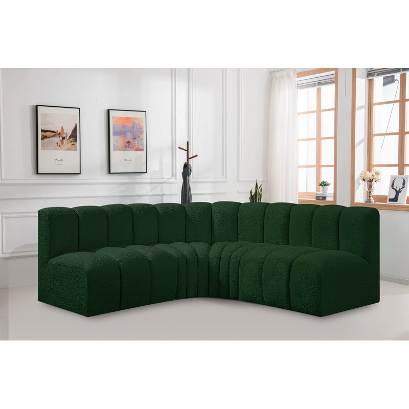 Canapé et méridienne rembourrés Hirah, Tissu bouclé vert
