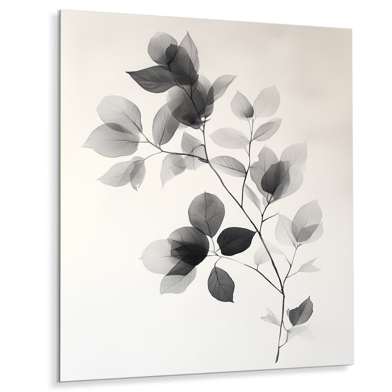 Étude de feuilles translucides - Décoration murale en métal botanique gris, H 32 po x l 24 po