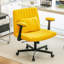 Chaise de bureau jaune avec accoudoirs croisés en lin jaune avec roulettes - ergonomique pour le bureau personnel, le travail et les études-1357129321