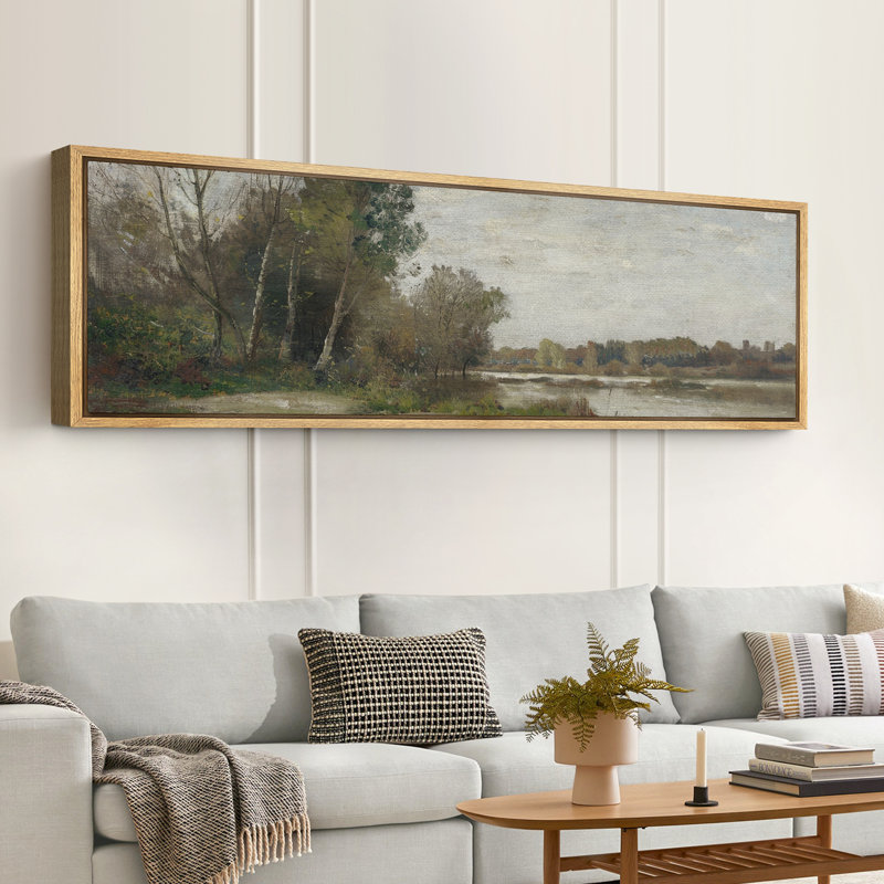 «Countryside Forest River Landscape», très grand art mural encadré, impression sur toile, H 20 po x l 60 po, Naturel