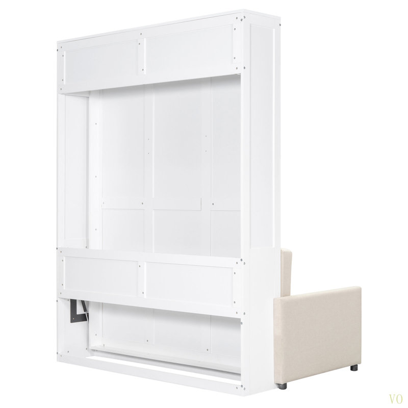 Grand lit escamotable mural avec coussin, White, Grand lit