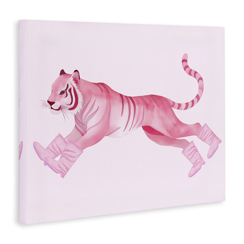«Run Tiger in bottes», art mural sur toile par Daphne Polselli, H 36 po x l 48 po