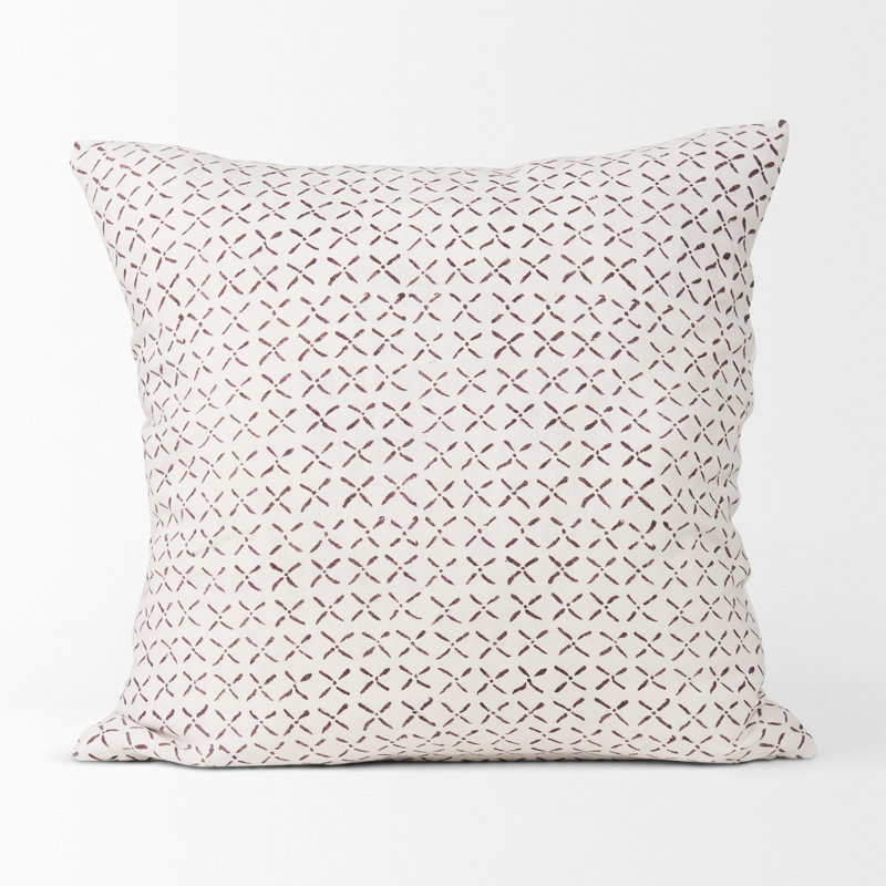  Housse de coussin géométrique en lin, Crème / merlot