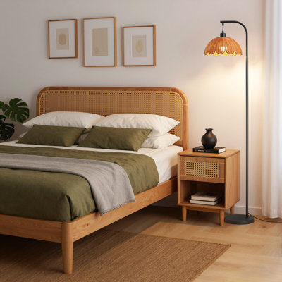 Lampe sur pied arquée / en rotin 64 po Boho avec télécommande, ampoule à intensité variable incluse