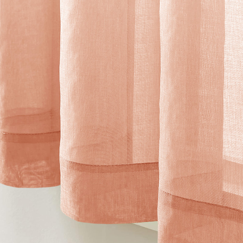 Sheer Window Rod Pocket Curtain Set - 63" Inches Long (2 Panels), Peach