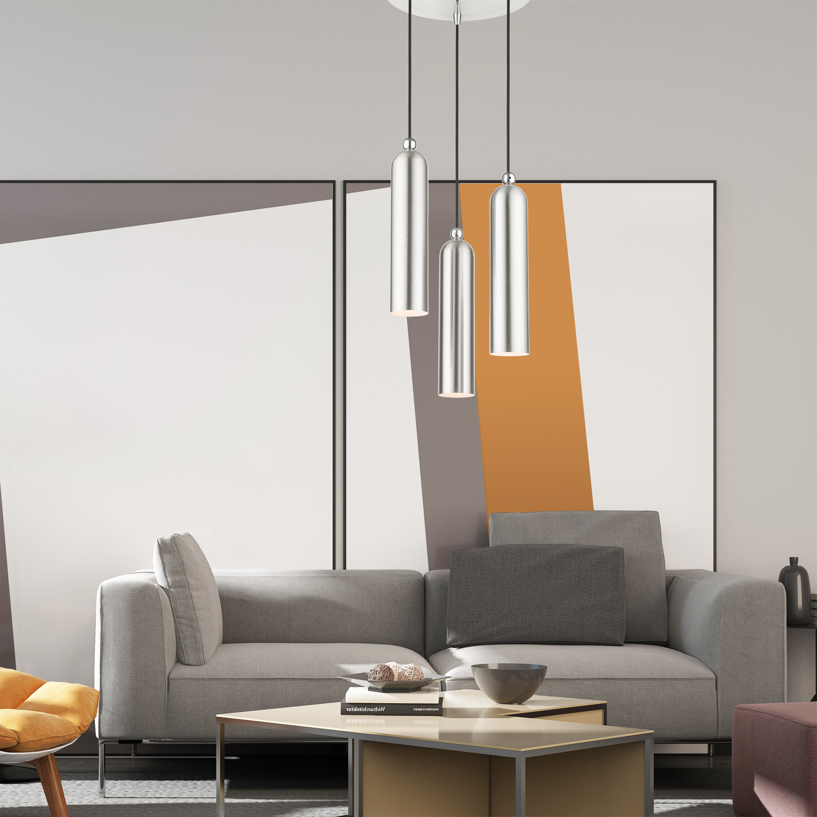 Halle 3 Light Metal Dimmable Pendant, Brushed Nickel