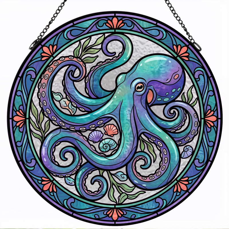 Panneau de vitrail Octopus Design - 7,8H, H 7,8 po