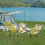 Chaise de plage jaune pâle avec structure en aluminium, revêtement en polyester 600D et dossier réglable sur cinq positions