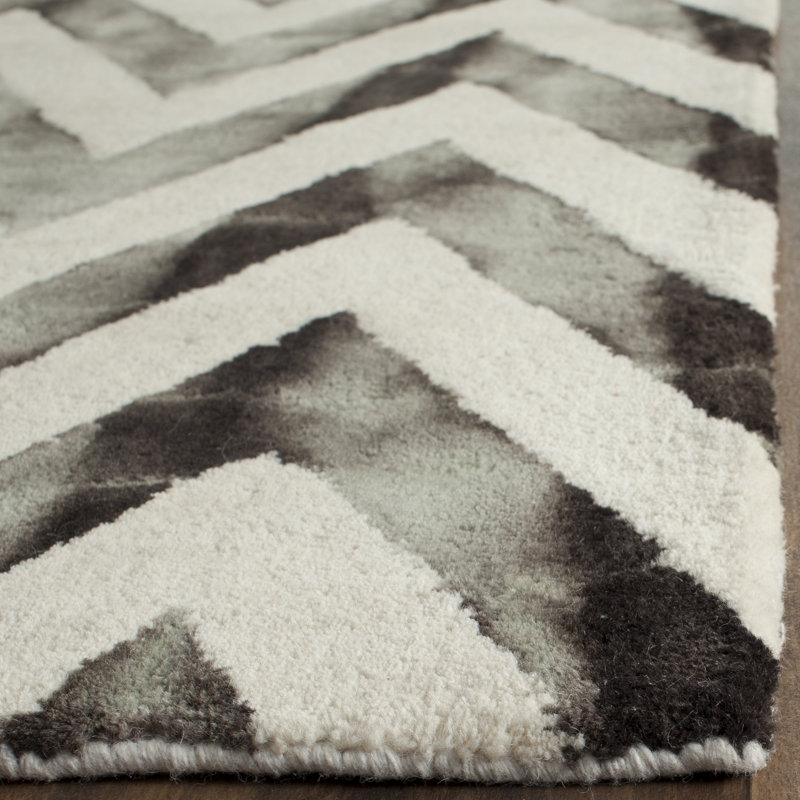 Tapis ivoire / gris anthracite en laine / coton touffeté à la main Vandangle, Rectangle 8 pi x 10 pi