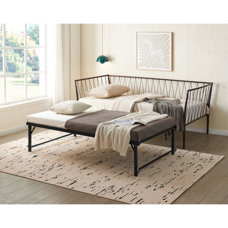 Bella Twin Size Metal Daybed Frame with Trundle, Day Bed for Living Room, Bedroom, Guest Room, Bronze