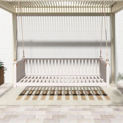Balancelle d'extérieur en bois d'acacia, lit de jardin simple pour patio avec cordes, conception inclinée sécuritaire, quatre couleurs disponibles, sans le coussin, facile à installer