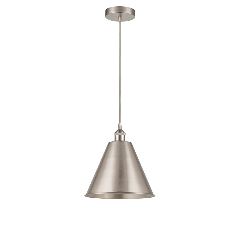 Edison Cone 1 - Light Single Pendant, Brushed Satin Nickel, Brushed Satin Nickel, 14.75" H x 12" W x 12" D