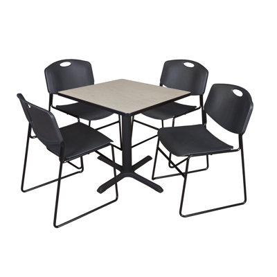 Neyland Cain Square X-Base Breakroom Table & 4 Zeng Stack Chairs