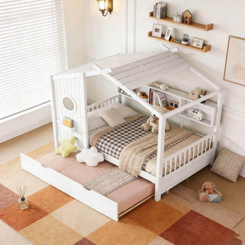 Lit en bois avec couchette, Lit simple, Blanc