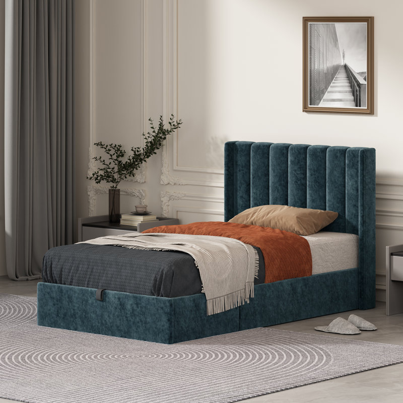 Lit plateforme avec rangement Daizia, Vert, Simple