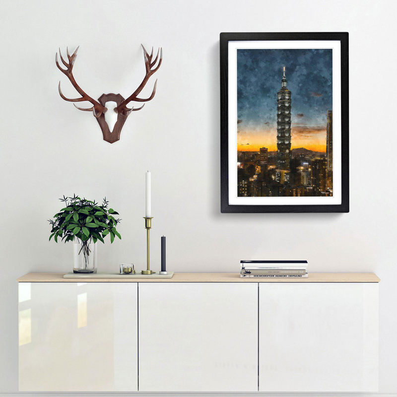 Taipei City in Taiwan Abstract - Picture Frame Graphic Art Print, 33cm H x 24cm W x 2cm D, Black Framed