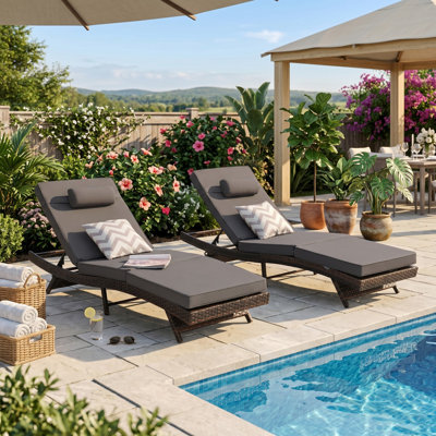 Chaise longue en osier de patio, ensemble de 2 chaises longues d'extérieur inclinables pour la pelouse et le jardin