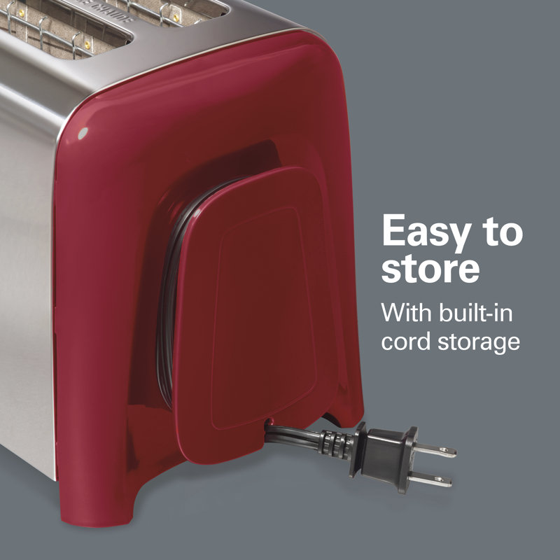 Red Stainless Steel 2-Slice Toaster with Wide Slots