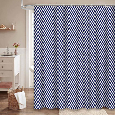 Rideau de douche chevron bleu marine à chevrons et zigzag avec 12 crochets