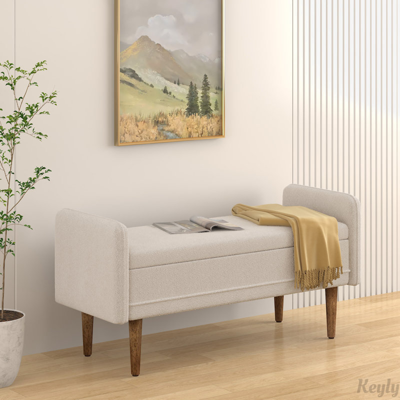 Banc de rangement avec repose-pieds en lin, Blanc / Blanc