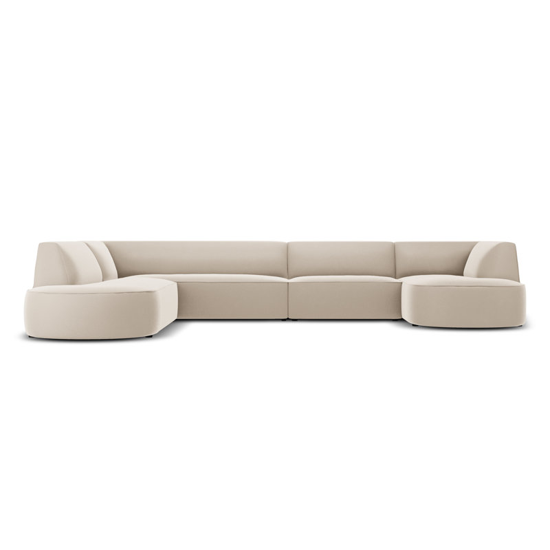 Adoraim 6 Seater Velvet Large Corner Sofa , Left Hand Facing, Beige