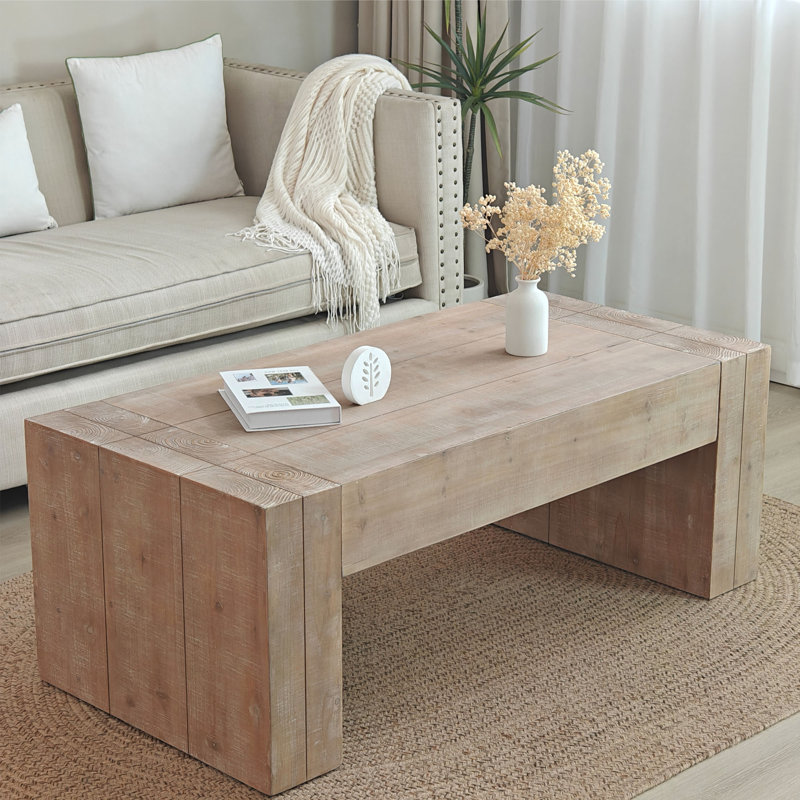 Table basse rustique en bois, table rectangulaire de style campagnard moderne de 49 po pour le salon, Bois naturel