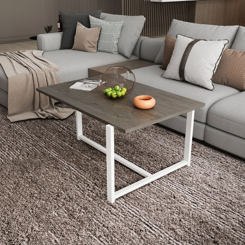 Geometric Coffee Table, White, Dark Oak