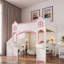 Lit mezzanine en bois avec escalier de rangement, bureau, tablettes et éclairage à DEL Wood Castle-1718079379