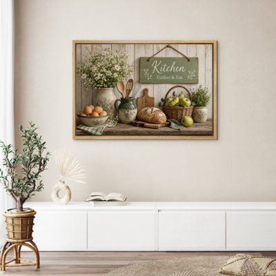 Kitchen Gather And Eat Vintage Farmhouse Food Decor Framed Canvas Master Bedroom Wall Art Work Print