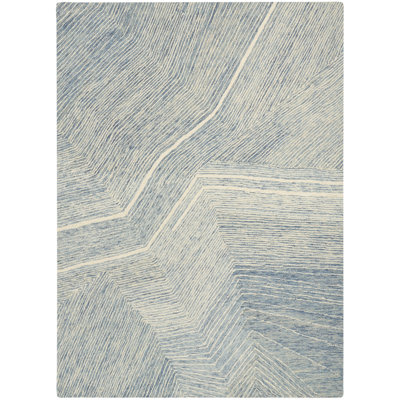 Pure Angles Outdoor Hand Tufted Abstract Area Rug in Blue/Ivory