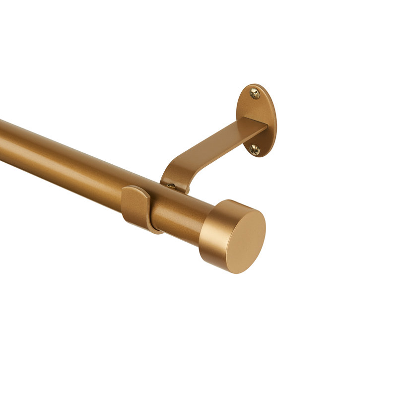 Victorine Adjustable 1" Single Curtain Rod with Contemporary Cap Finial, 28"-48", Soft Gold