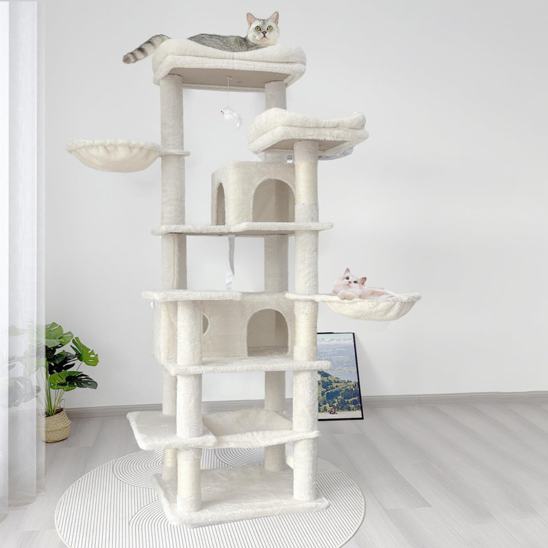 Grand arbre à chat à niveaux multiples de 68 pouces avec hamacs et poteaux à griffer, Beige