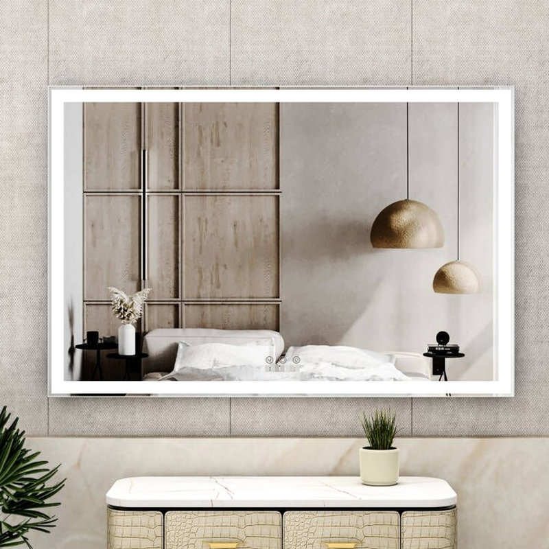 Miroir de salle de bain 60,92x39,23 pouces, imperméable, cadre en aluminium, 3 options de couleurs, options de système d'installation Smart Touch, choix de contrôle