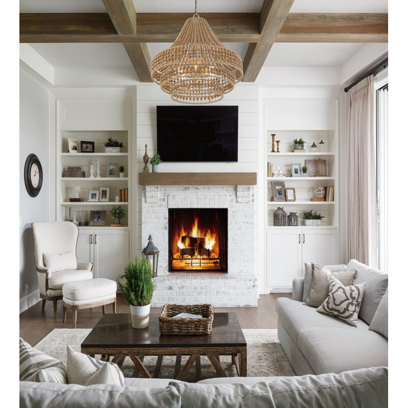 Ana 6-Light Dimmable Wood and Wrought Iron Tiered Chandelier