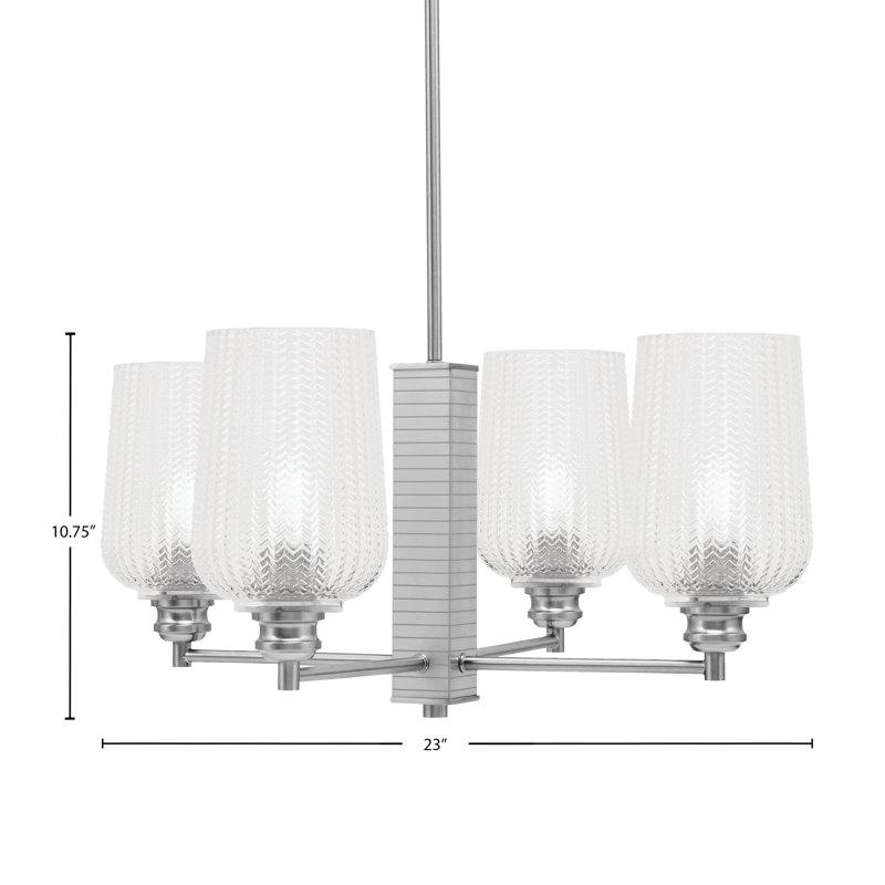 Lustre 4 lumières avec verre Edge 5 "Edge, Nickel brossé, Clair