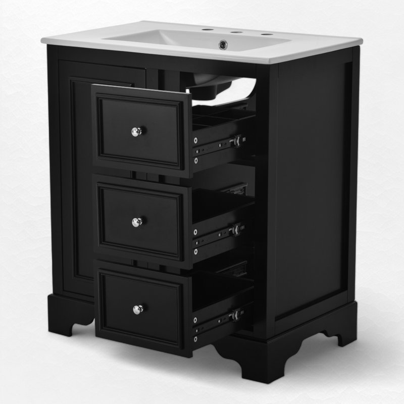 Meuble-lavabo simple 30 po avec comptoir en céramique, Argent, Noir