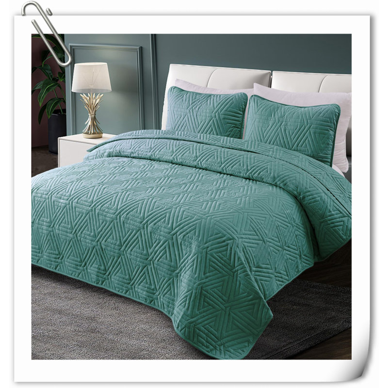 Ensemble de courtepointe en microfibre / polyester Quilts, Turquoise vert géométrique