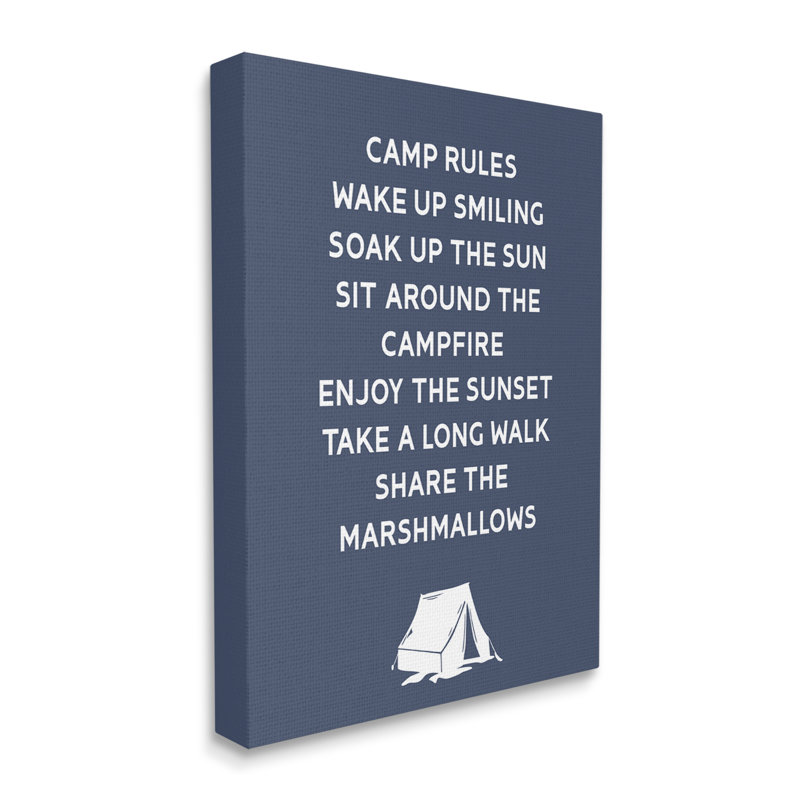 «Camp Rules», panneau «Enjoy Camping Tent Motif» par Lil 'Rue - impression, Toile tendue, L 16 po x H 20 po