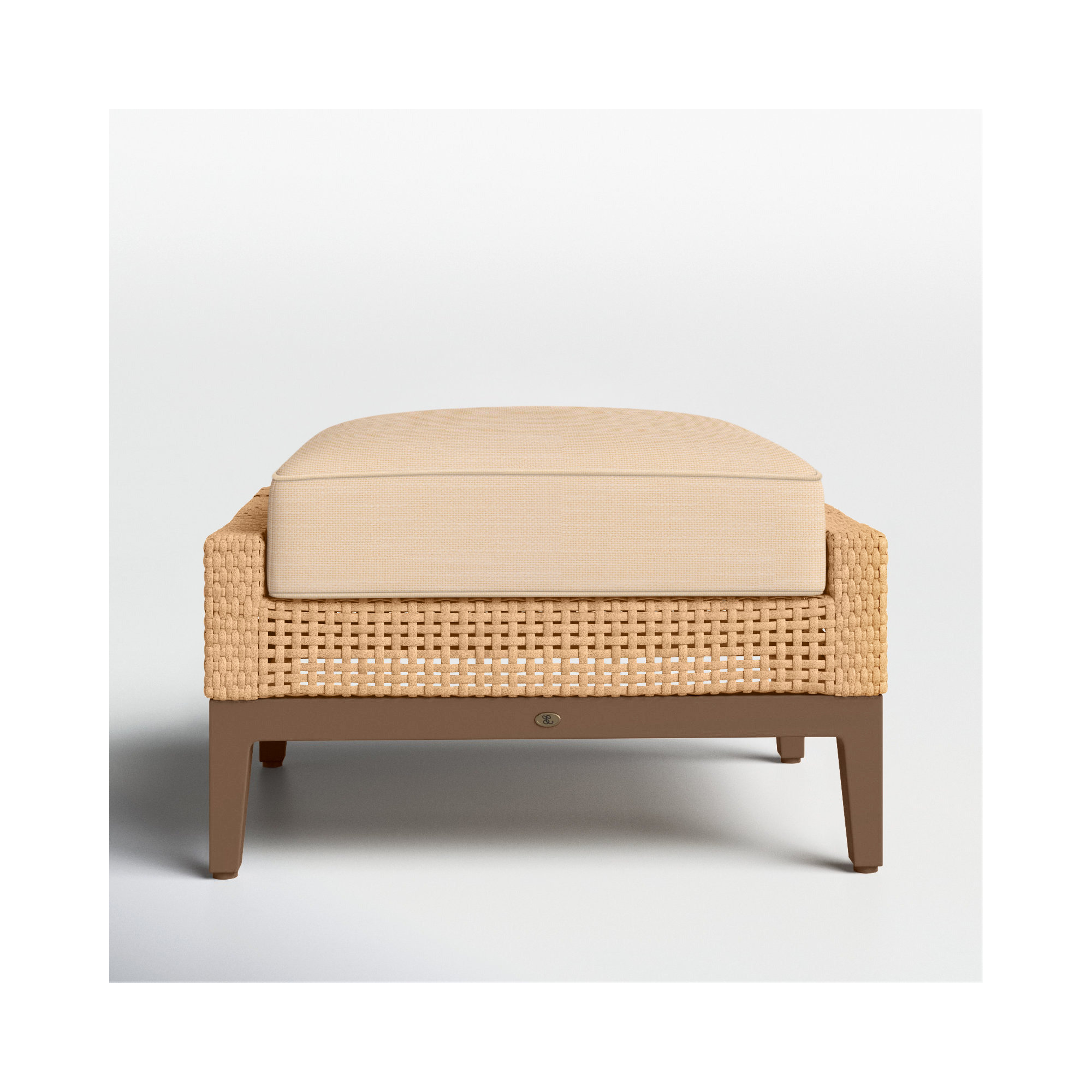 Peninsula Wicker Outdoor Woven Ottoman, Peninsula #37 Light Raffia/Natural, Rollo Lace, Welt + Standard fill