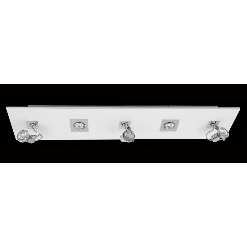 Ensemble de rail d'éclairage direct 5 lumières Holmestrand, Chrome poli / bois blanc Piano, H 8 po x l 39,5 po x P 8,25 po