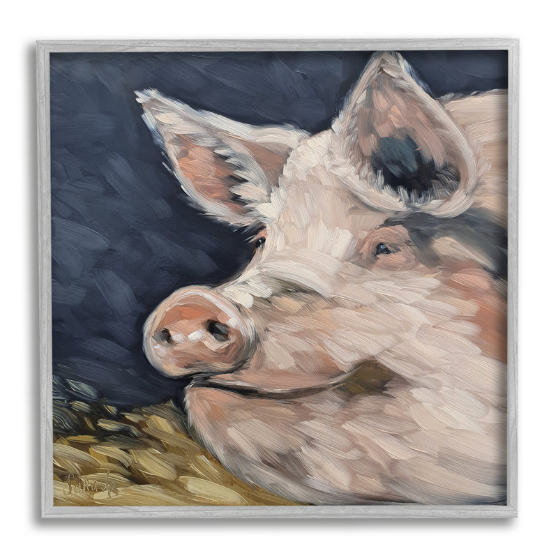 Cochon souriant, animal de ferme - peinture, H 24 po x l 24 po x P 1,5 po, Estampe numérique Farmhouse