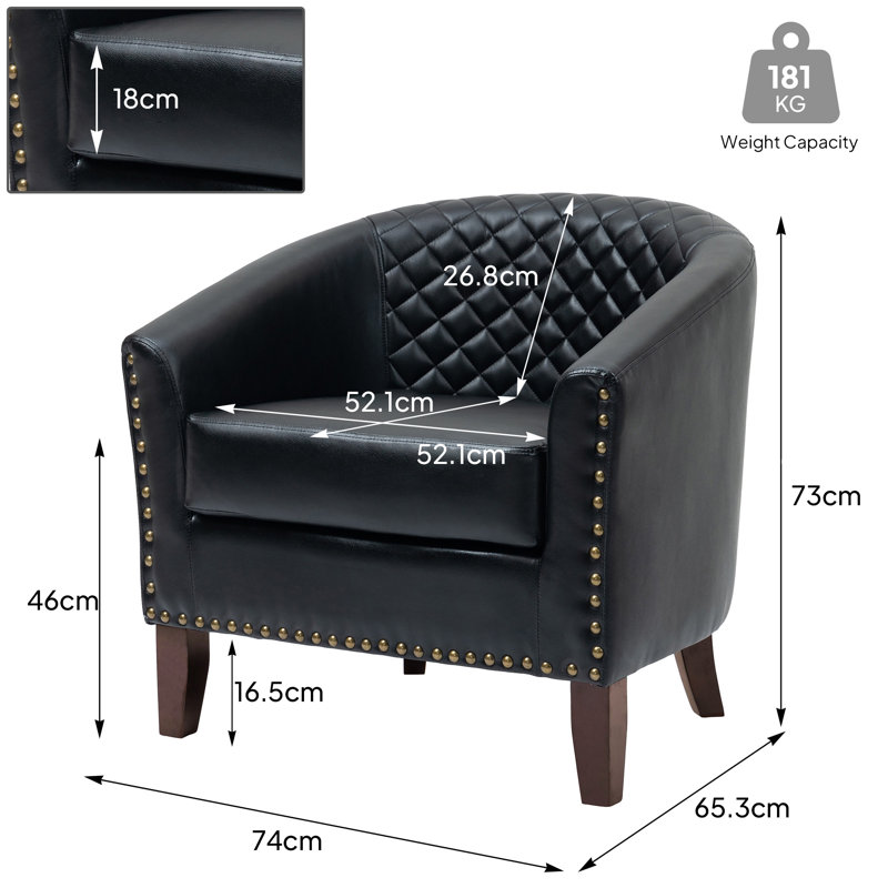 Edvardas 73.9 Cm Wide Tufted Barrel Chair, Black Faux Leather