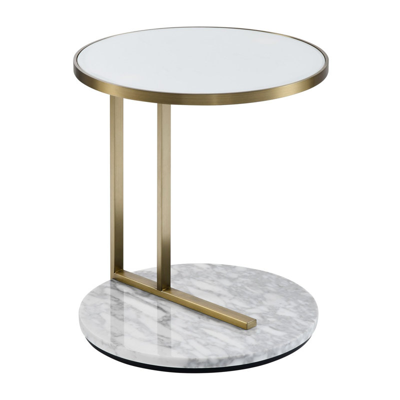 Midas Glass Tray Top End Table, White Top/White Carrara Base
