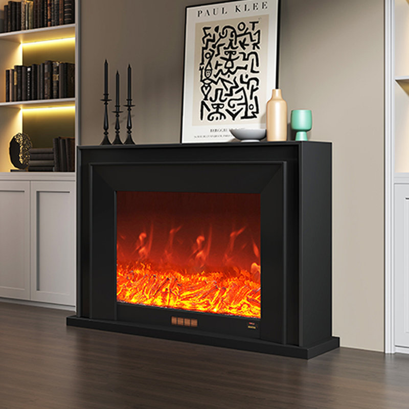 Black Solid Wood Electric Fireplace, 39.37" H x 59.06" W x 12.6" D, Black