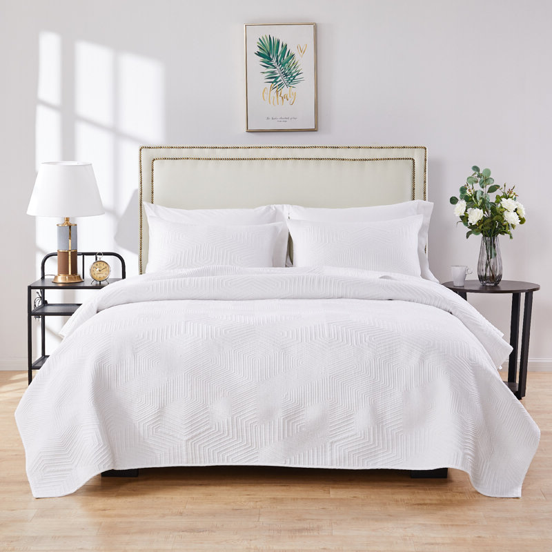 Ensemble de courtepointe Parker moderne, Courtepointe double / grand et 2 taies décorative, Blanc