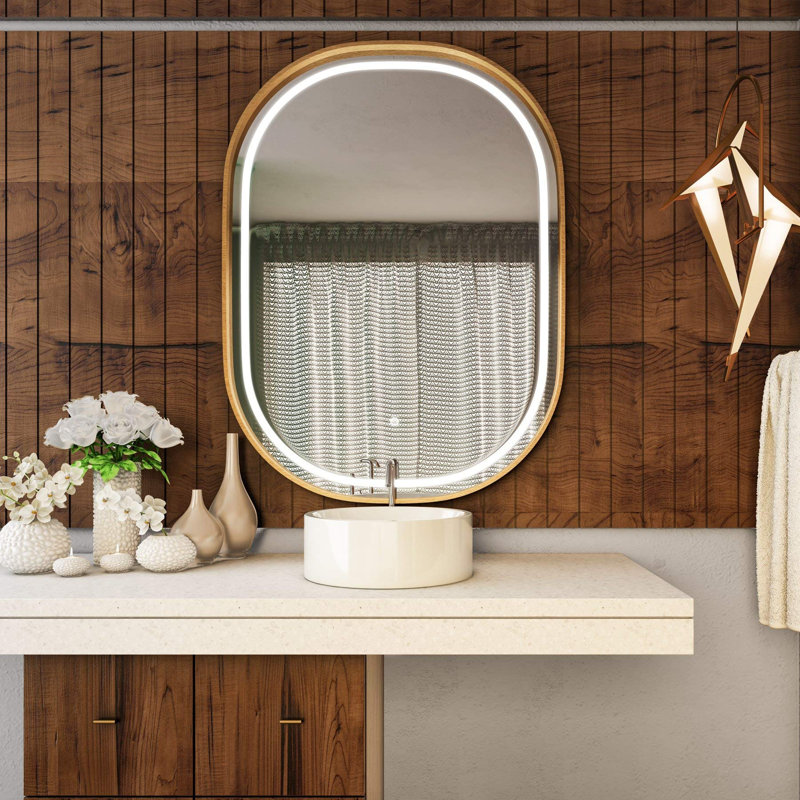 Round Wall Mirror Circle Bathroom Vanity Mirror, Gold, 48" x 36", Vertical
